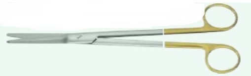 Ножиці операційні, екстра-делікатні, трикутні леза, тупокінцеві, зігнуті, твердосплавні вставки (ручки жовтого кольору), Горнея, 190 мм